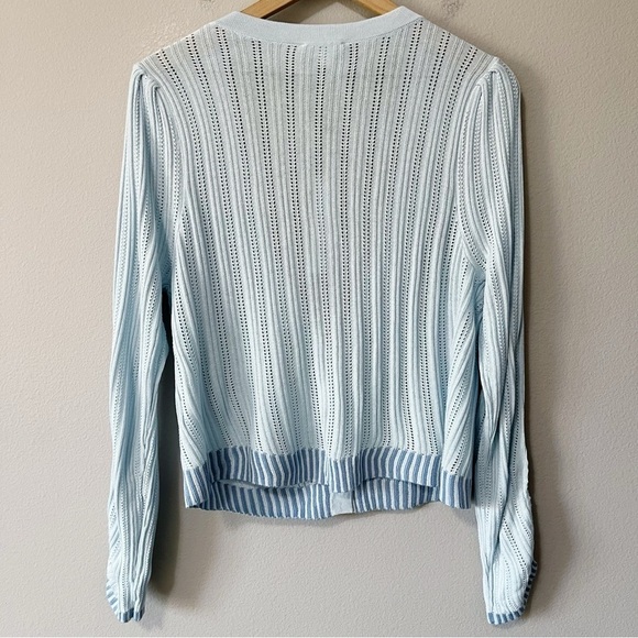 For Love and Lemons Light Blue Rhea Pointelle Cardigan Sweater Plus Size 2X NEW - Picture 9 of 13